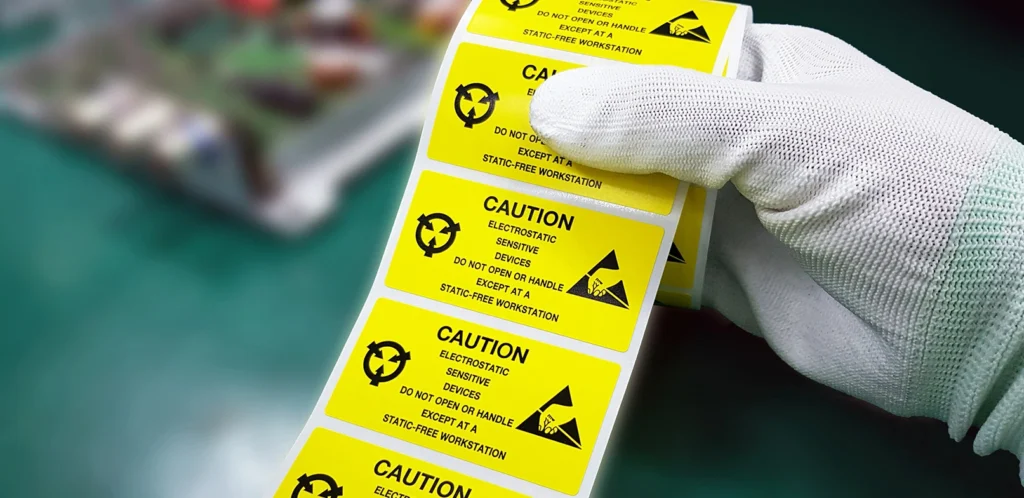 Person holding safety labels